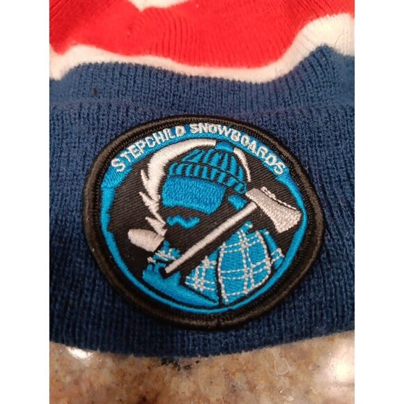 Stepchild Snowboards Patch Beanie Toque One Size Fits All. Blue Red White Cap - Picture 3 of 8
